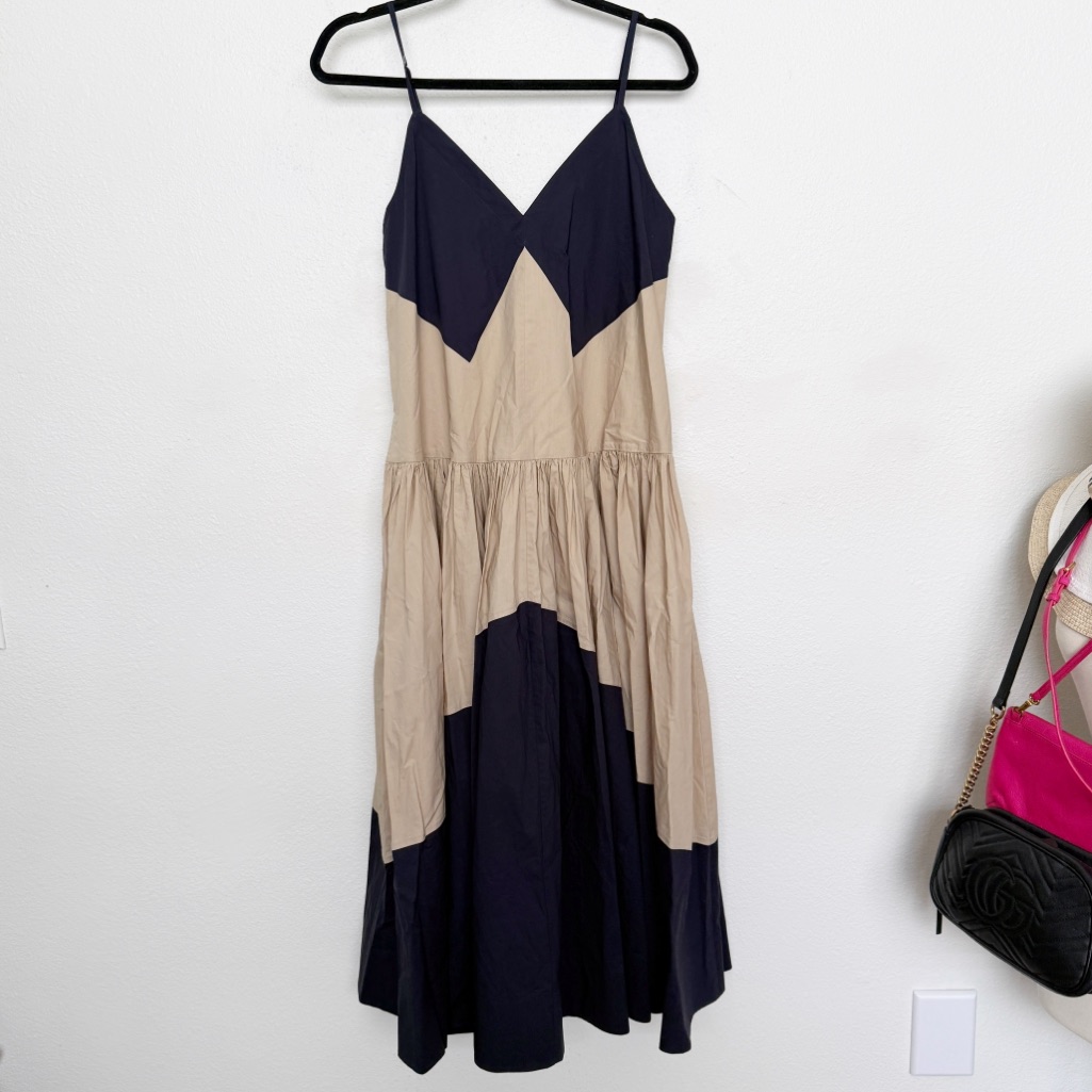 Lee Mathews Elsie Bicolor Cotton Midi Cami Dress Navy Sand Size 1 — image 2 of 8